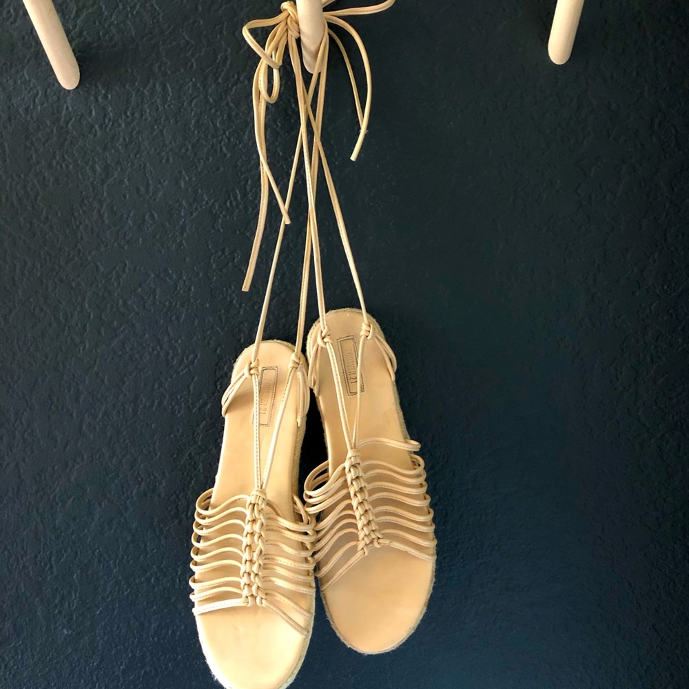Tan lace-up sandals